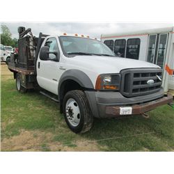 2005 FORD F450, S/N 1FDXF46P05ED25892, POWERSTROKE DIESEL ENG, A/T, 10' STEEL BED, CRANE, HEADACHE R