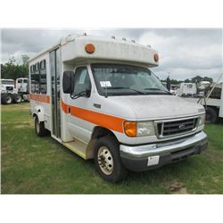 2005 FORD E350 BUS, S/N 1FDWE35L45HB48916, V8 GAS, A/T, 14 PASSENGER, ODOMETER READING 212,128 MILES