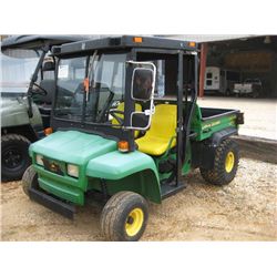 JOHN DEERE 4X2 GATOR, S/N W004X2X075656, GAS ENG, A/T, WINDSHIELD, DUMP BED, METER READING 4,736 HRS