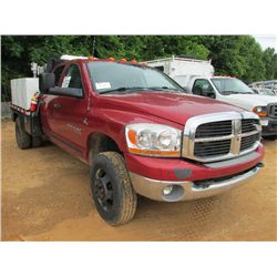 2006 DODGE RAM 3500 4X4 CREW CAB FUEL & LUBE TRUCK, S/N 3D7MX48C76G197794, CUMMINS, A/T, STEEL FLATB