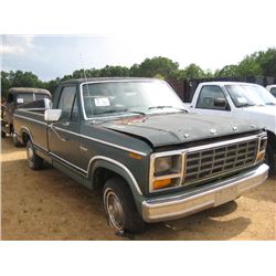 1981 FORD RANGER F150 PICK UP TRUCK, S/N 2FTDF15E3BCA17946, 6 CYL, 3 SPD W/OD (DOES NOT RUN)