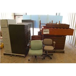 MISC FILE CABINETS, MAP CABINET, DESK, CHAIRS