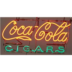 "Coca Cola Cigars" Neon Sign on Glass Frame