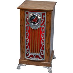 Fancy Light-Up Oak And Chrome Metal Cherry Slot Machine