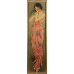 Pretty Flapper Girl Litho. Print in Frame