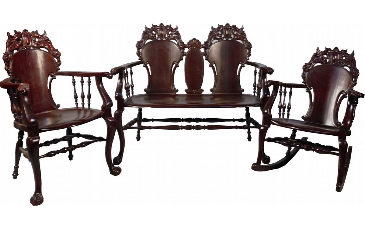 3 Piece Set Of Antique Stickley Brandt Wood Furniture