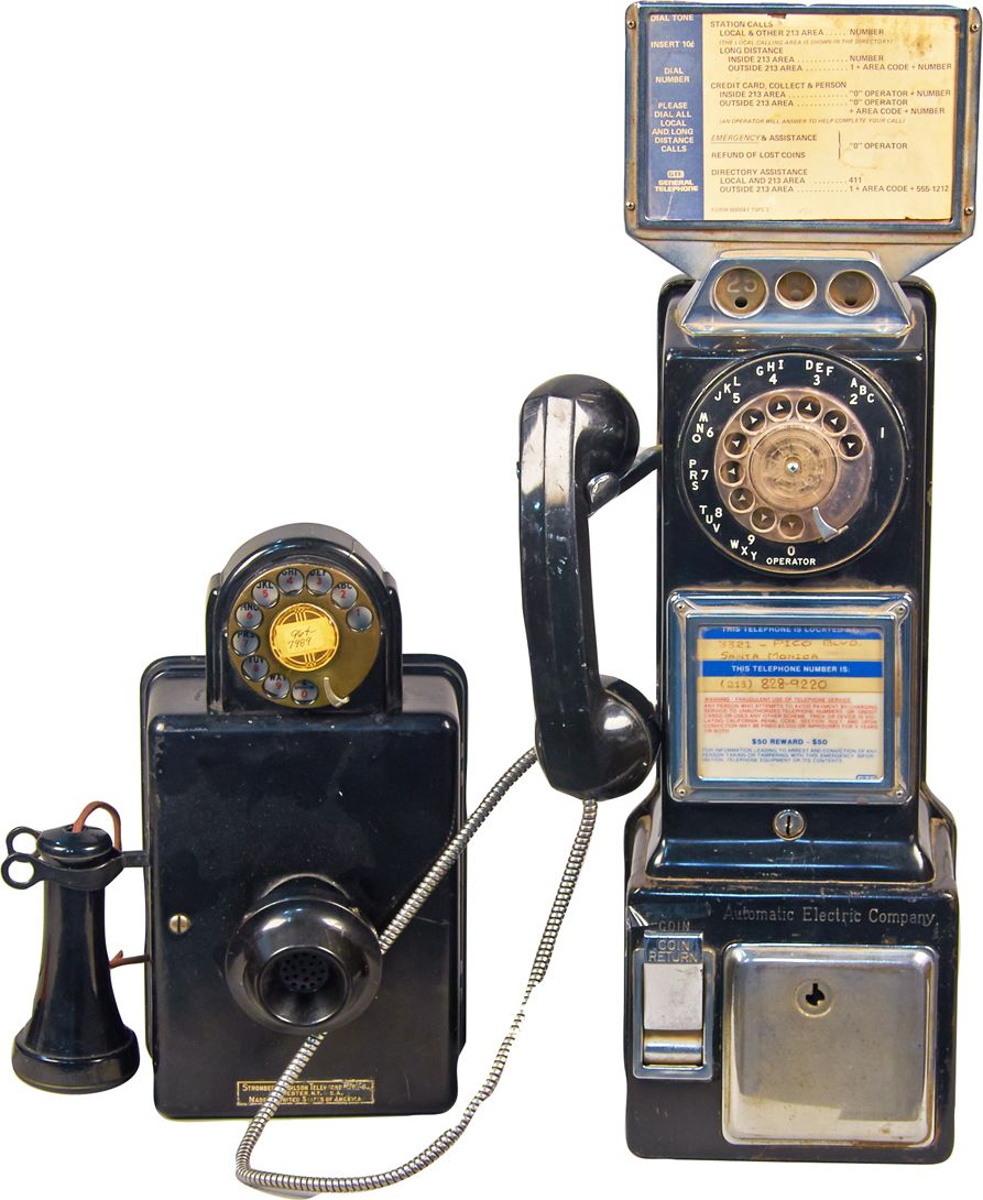 Lot of 2 Vintage Rotary Dial Wall Mount Pay Phones