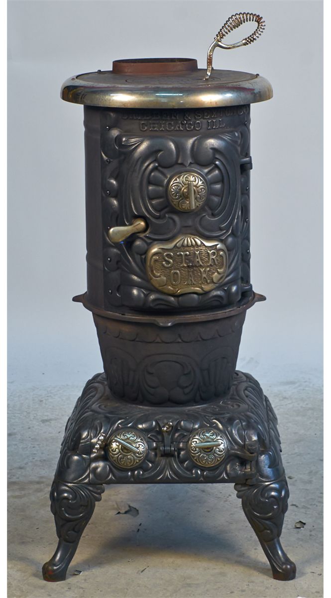Antique Ornate Star Oak Wood Stove