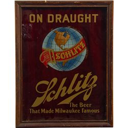 Schlitz On Draught, Reverse on Glass Beer Advertisement