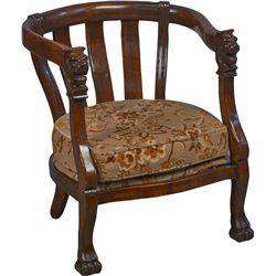 Carved Wooden Lion Arm Chair w/ Velvet Flower Cushion
