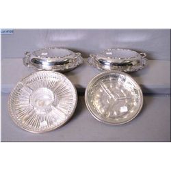 Four pieces of silver plate including two convertible lidded vegetable dishes with liners and two tr