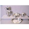Image 1 : Four pieces of silver plate including carafe in galley, a celery tray, butter dish with liner and a 