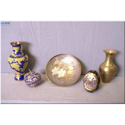 A selection of collectibles including brass, trinket box, and a Satsuma egg etc.