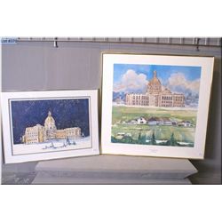 Two framed prints of Alberta Legislative building, both by artist Tom Tinkler, both artist signed an