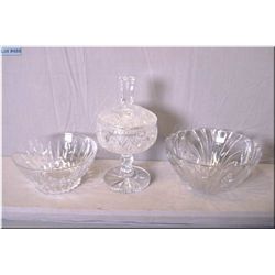 Three pieces of crystal including lidded comport and two bowls