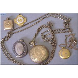 A selection of vintage jewellery including a gold filled pocket watch in 25 year case complete with 