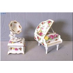 Two Royal Albert  Old Country Roses  including piano and gramophone, both music boxes