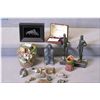 Image 1 : Selection of collectibles including a soapstone carving, pair of farthing cufflinks, cast Warriors o