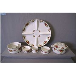 A selection of Royal Albert  Old Country Roses  including divided chip and dip tray, graduated ramek