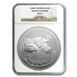 2008 1 Kilo Silver Year of the Mouse Coin (SII) NGC MS-