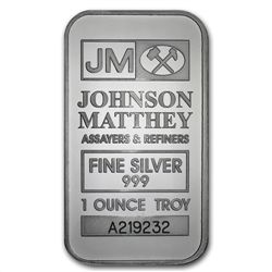 1 oz Johnson Matthey Silver Bar (New-JM Logo Reverse) .
