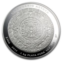 2012 1 Kilo (32.15 oz) Silver Aztec Calendar Coin (W/Bo