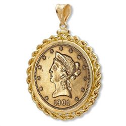 $10 Liberty Gold Eagle Pendant (Rope-ScrewTop Bezel)