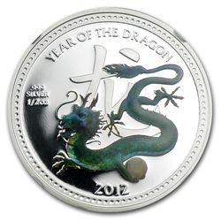 2012 1/2 oz Silver Niue $2 Pearl Dragon Colorized PF-69