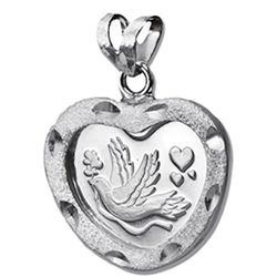 1/10 oz Silver Dove with Hearts Pendant (Diamond Cut-He