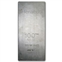 100 oz Heraeus Silver Bar (Extruded) .999 Fine