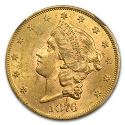 1876 $20 Gold Liberty Double Eagle - MS-61 NGC