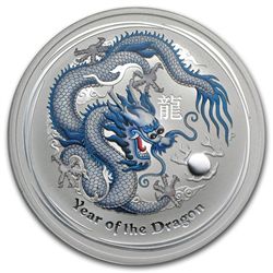 2012 1 oz Silver Year of the Dragon White Colorized Coi
