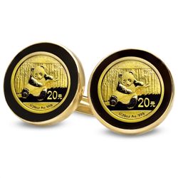2014 1/20 oz Gold Panda Cuff Links (Onyx Polished)