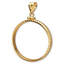 14K Gold Screw-Top Diamond-Cut Coin Bezel - 21.5 mm