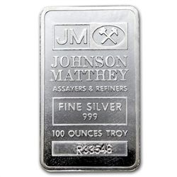 100 oz Johnson Matthey Silver Bar (Pressed / Matching S