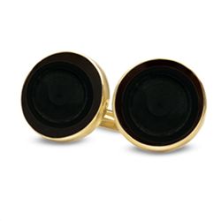 14k Gold Onyx Polished Coin Cuff Links - 14mm