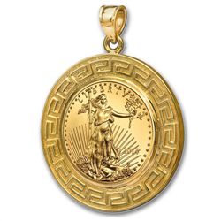 2014 1/10 oz Gold Eagle Pendant (Greek Key-Prong Bezel)