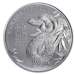 2013 Asian Market 1/4 oz Silver Canadian $20 Lunar Snak
