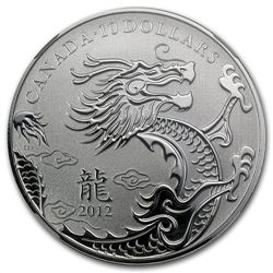 2012 1/2 oz Silver Canadian $10 - Year of the Dragon SP