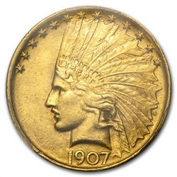 1907 $10 Indian Gold Eagle - No Motto - AU-58 PCGS
