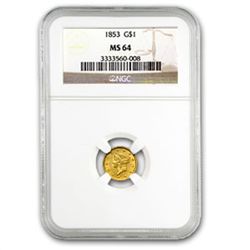$1 Liberty Head Gold - Type 1 - MS-64 NGC or PCGS