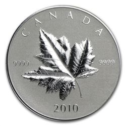 2010 1 oz Piedfort $5 Silver Canadian Maple Leaf (W/ Bo