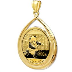 2014 1/2 oz Gold Panda Teardrop Pendant (Prong Bezel)