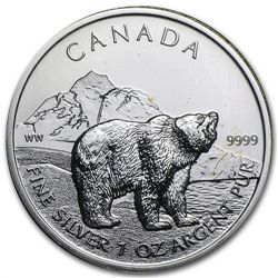 2011 1 oz Silver Canadian Grizzly - Abrasions/Spotted