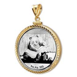 2014 1 oz Silver Panda Pendant (Diamond-ScrewTop Bezel)