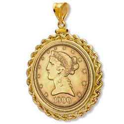 $5 Liberty Gold Half Eagle Pendant (Rope-ScrewTop Bezel