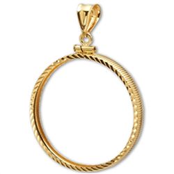 14K Gold Screw-Top Diamond-Cut Coin Bezel - 32 mm