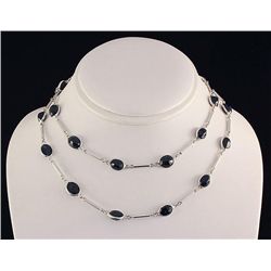 Bezel Sapphire 52.80CT TubeLinks Silver Necklace 17.03g