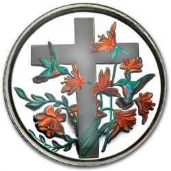 1 oz Religious Cross Enameled Silver Round (w/Box &amp;
