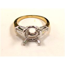 Lady's 18k Yellow Gold & Platinum Ring with Baguette